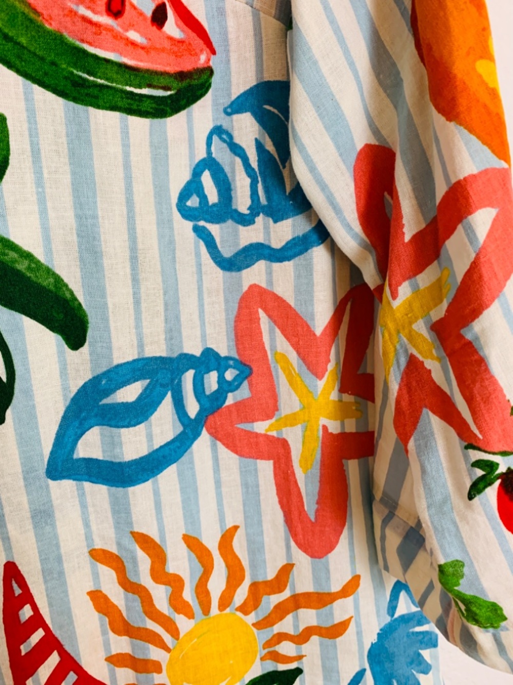 Calypso St. Barth Button Up Shirt XL Stripes Fruit Nautical Beach Print Linen - Picture 7 of 15
